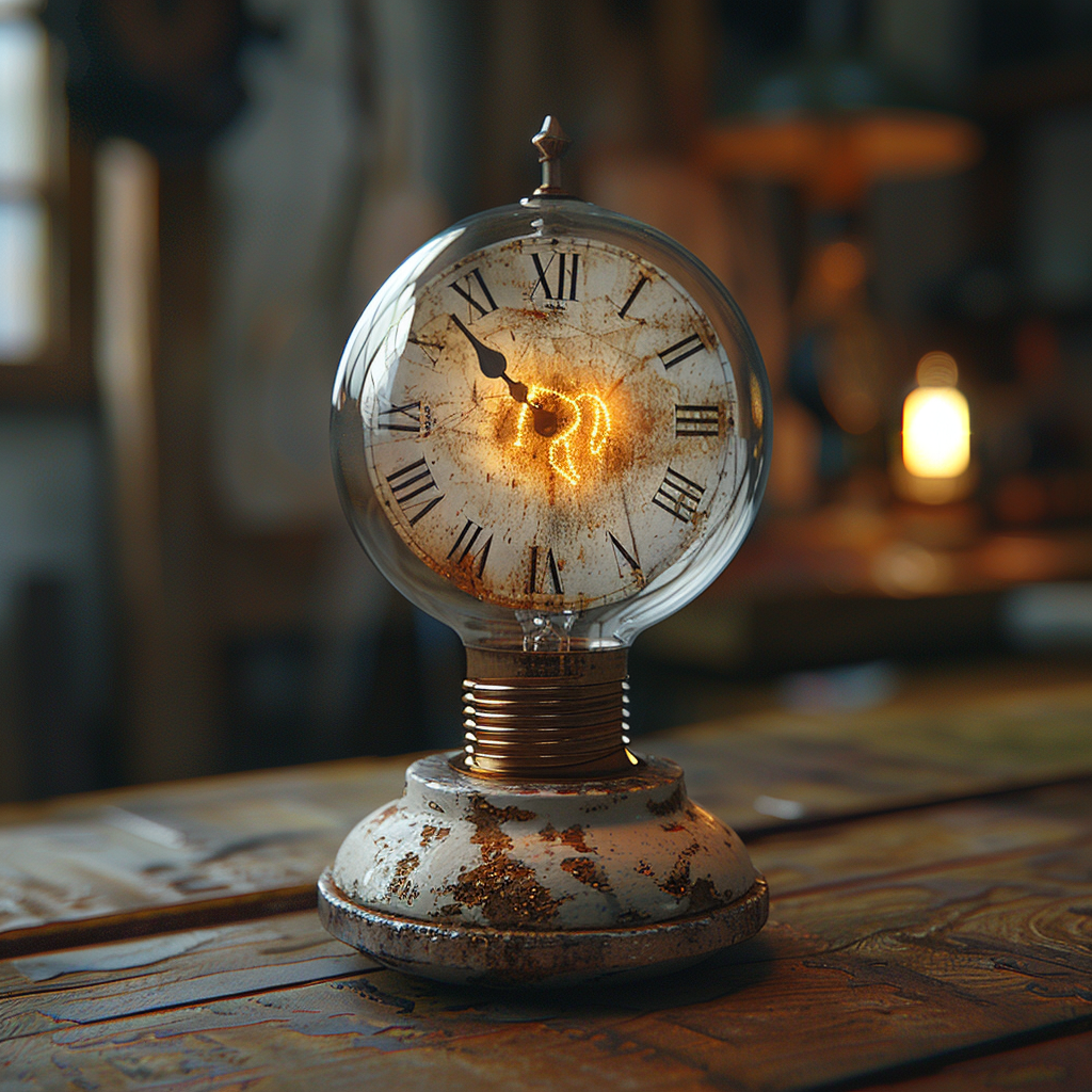 Animated clock and light bulb