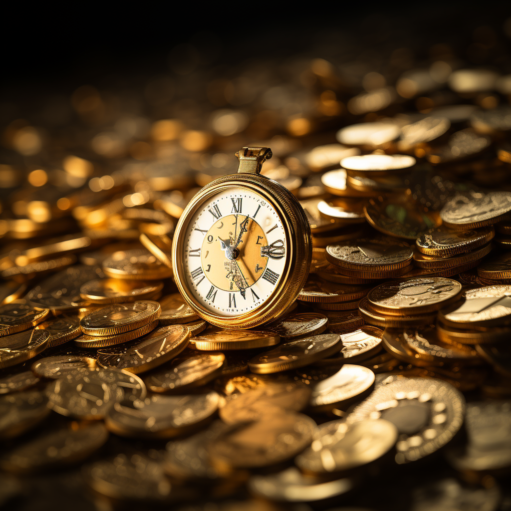 Golden coins with clock faces