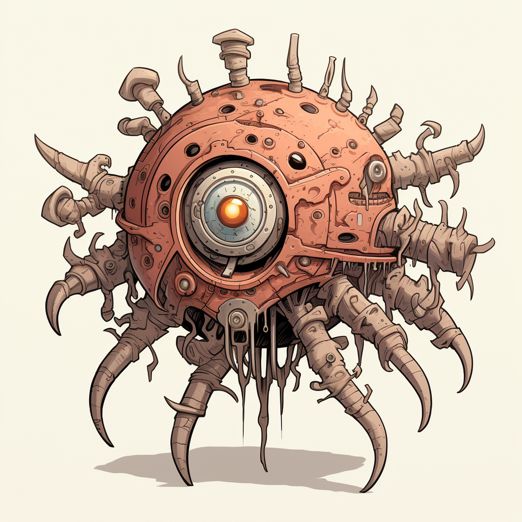 Clockwork Beholder DND Creature in Mike Mignola Style