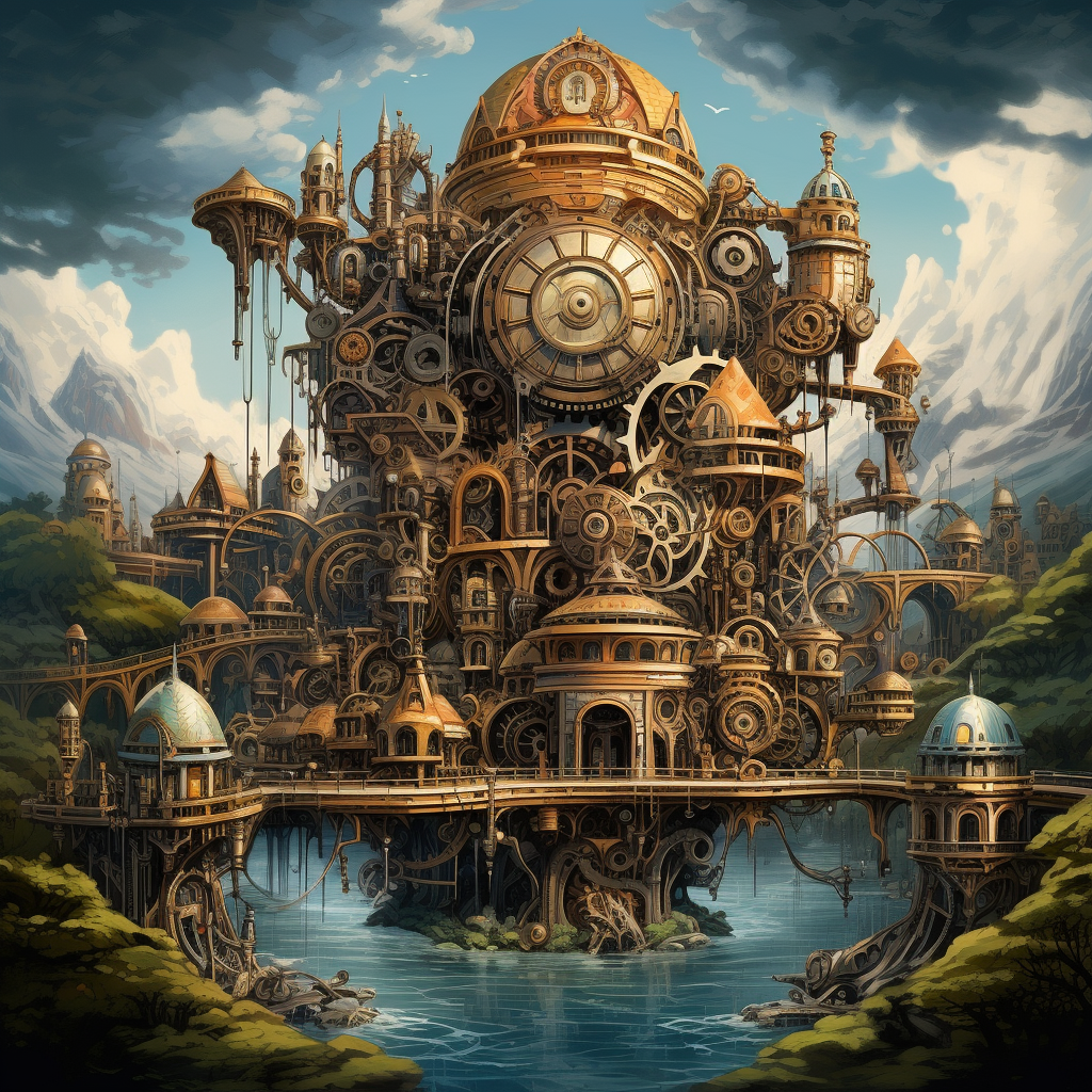 Intricate clockwork structures in a surreal wonderland