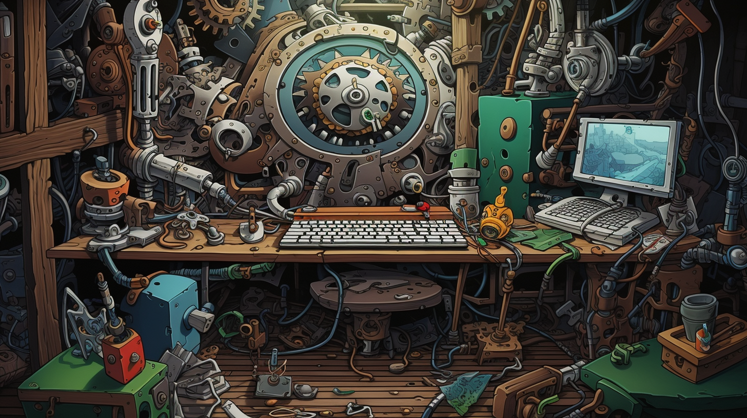 Clockwork computer with gears and tools