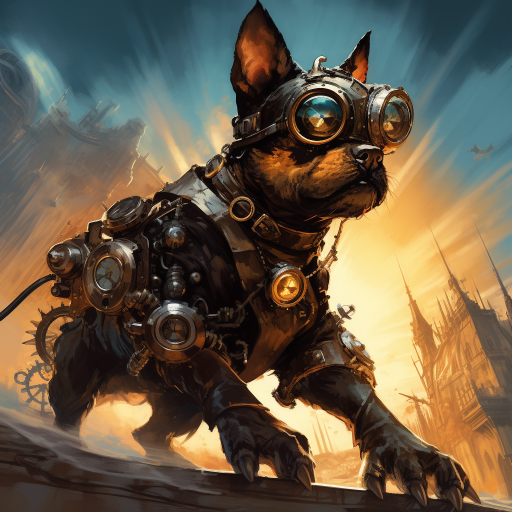 Clockwork steampunk dog in action