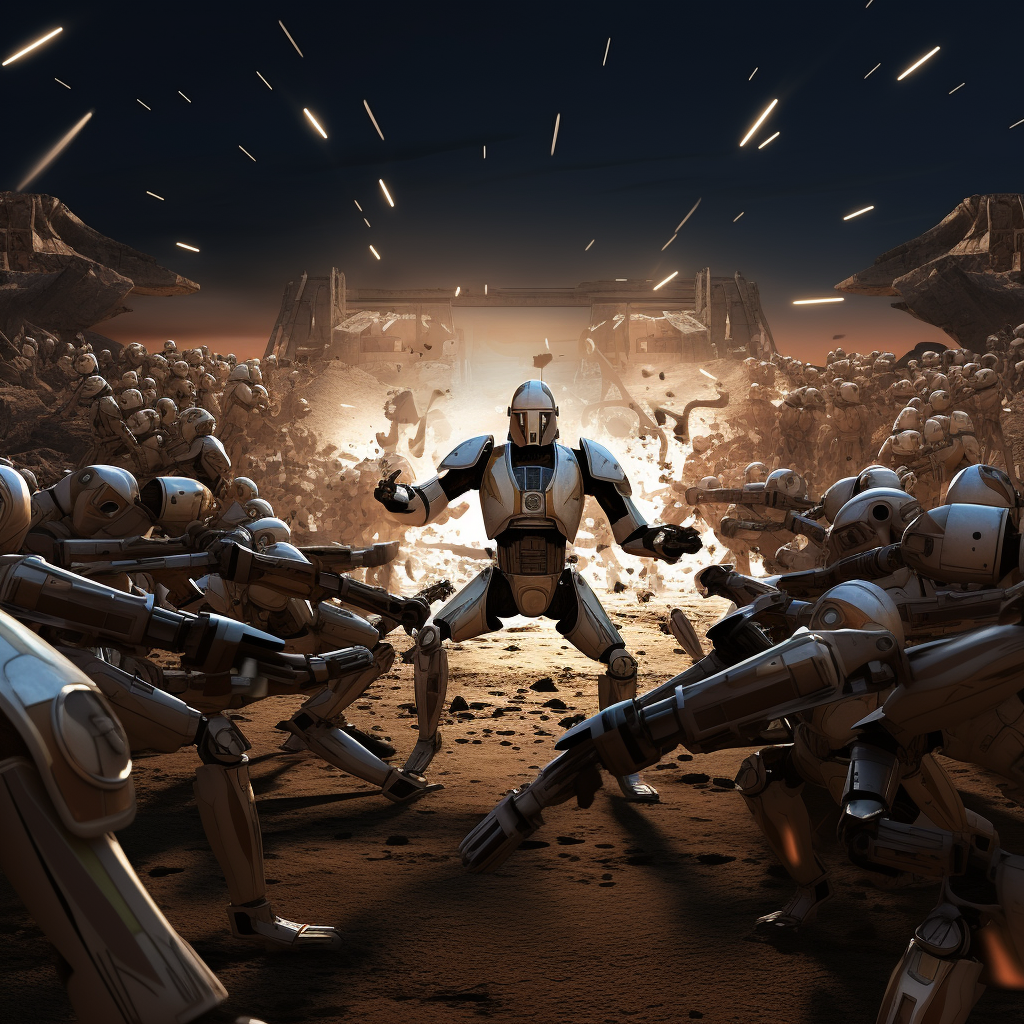 Epic battle scene between clones and droids