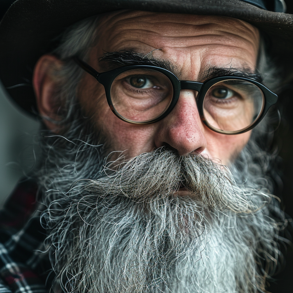 Close Up of Hipster with Grey Beard