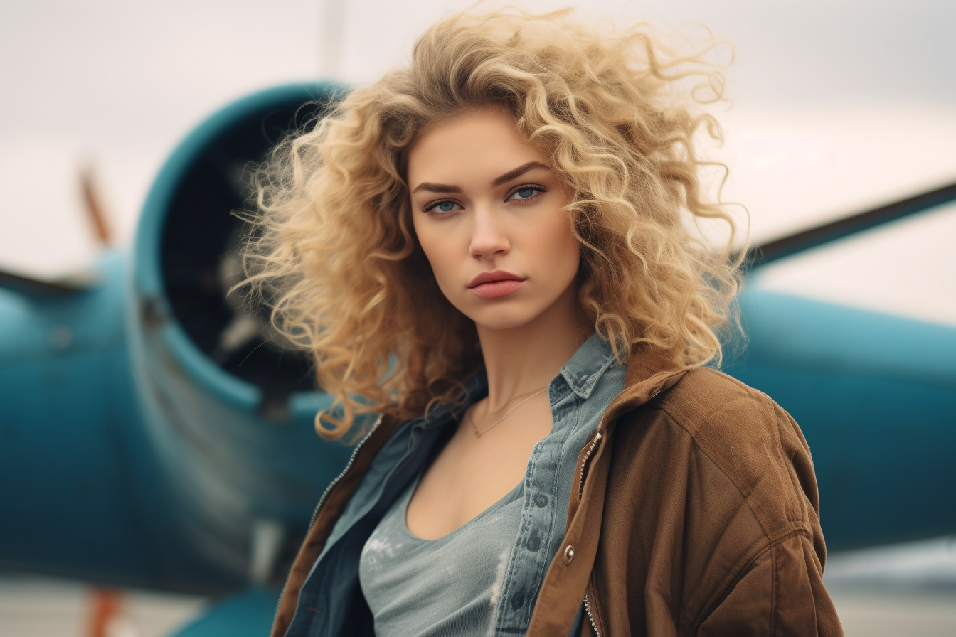 Close-up of Beautiful Russian Model with Curly Blonde Hair