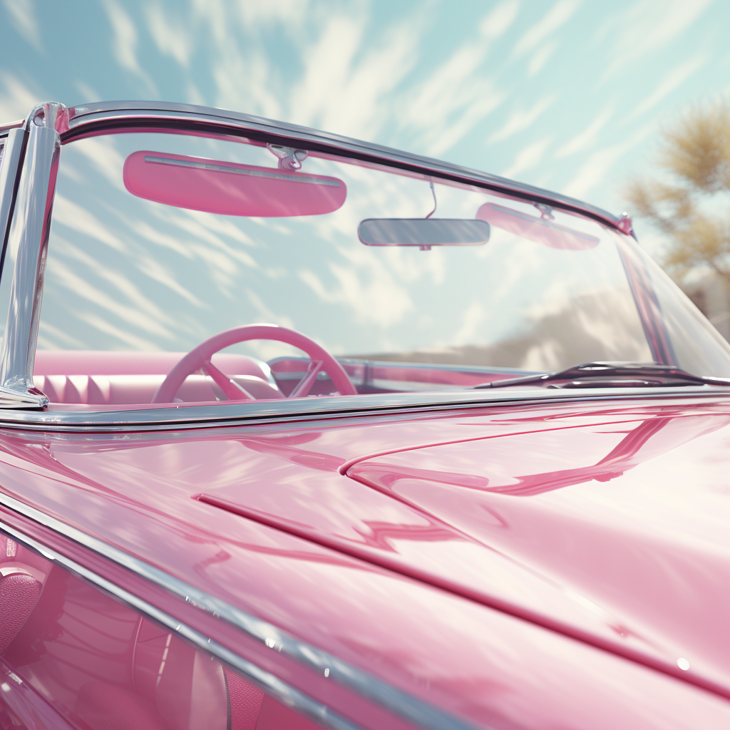 Close-Up of Pink Convertible Windshield