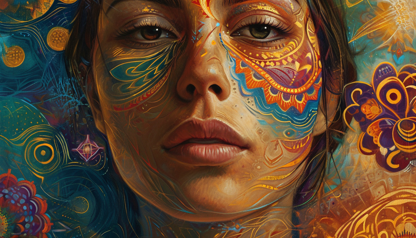 Close-up portrait of introspective woman during ayahuasca journey