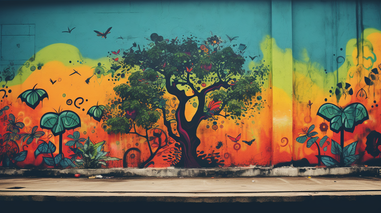 Closeup Wall with Clean Urban Background and Exotic Trees