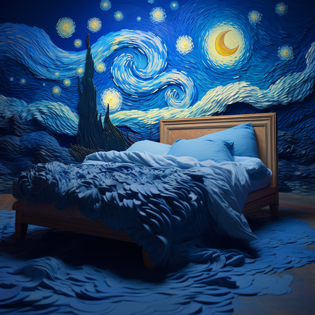 Cloud bed sleep in Van Gogh style