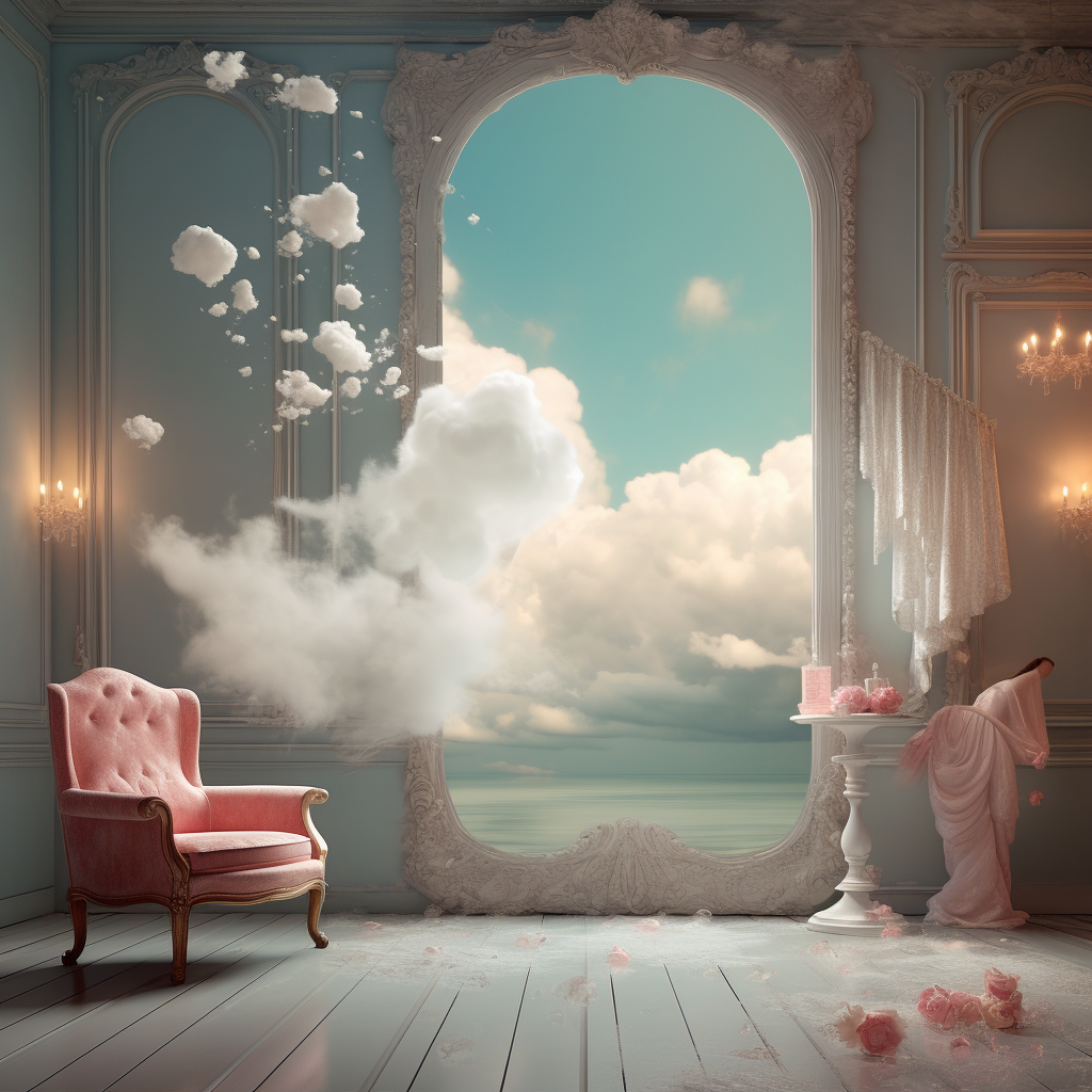 Empty cloud room with mirror