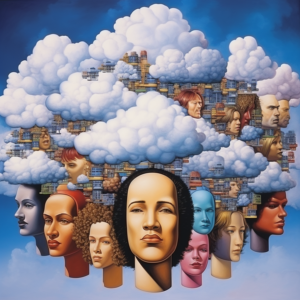 Artistic depiction of connected ethnicities in the cloud