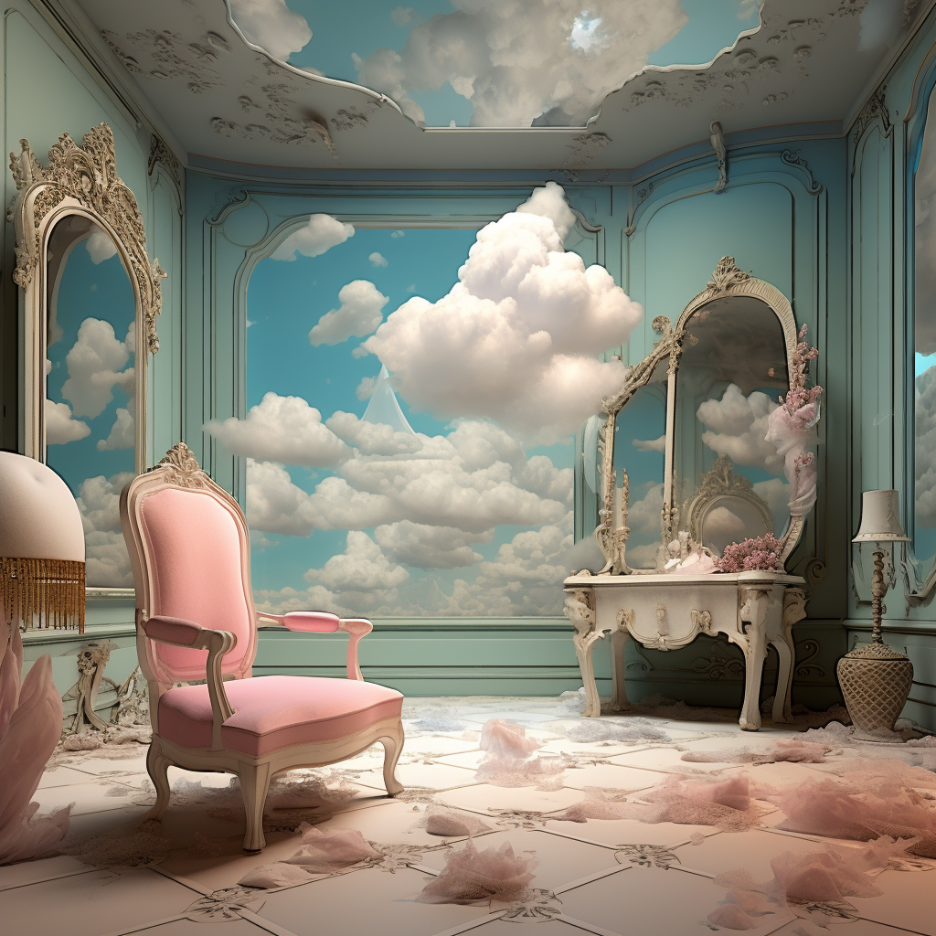 Chair and Mirror in Luminous Sky Painting