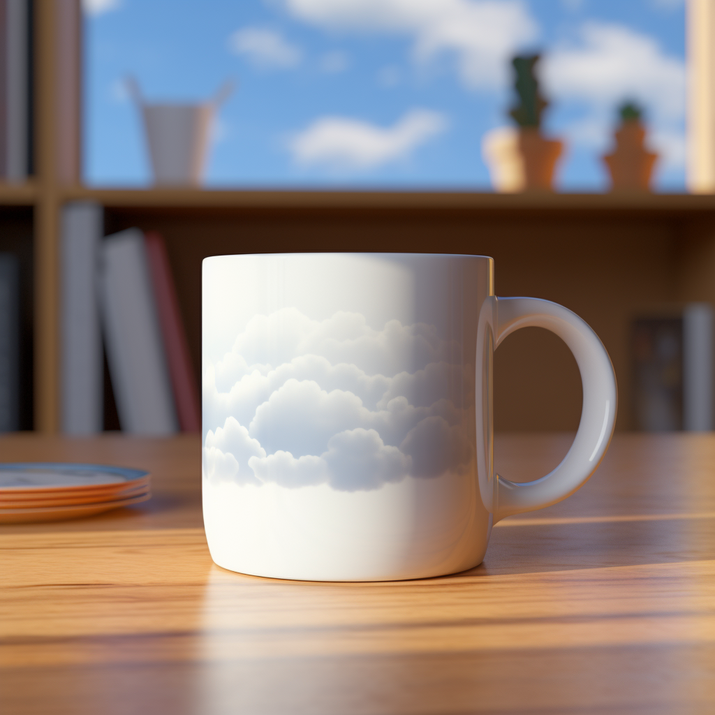 Beautiful Cloud Mug on Oak Table