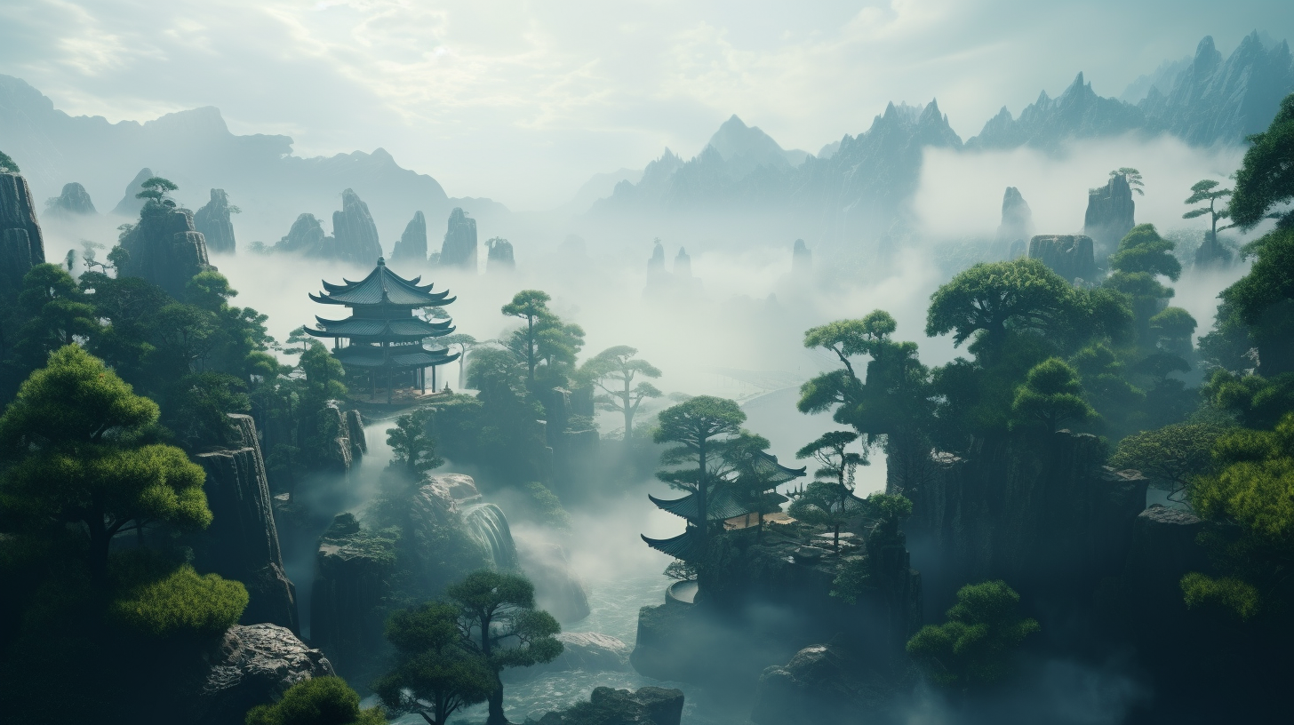 Scenic Japanese Garden in the Clouds