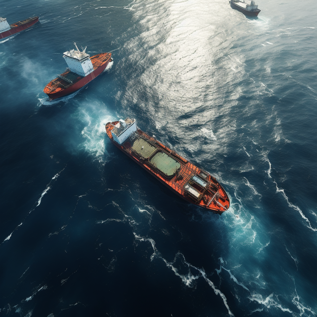 Aerial View of Oil Tankers on a Cloudy Day