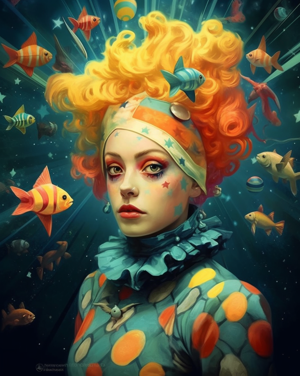 surreal clown starfish woman wonderland art