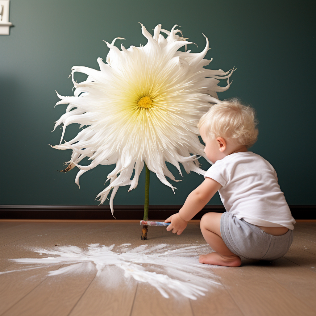 Colorful Crayon Drawing of a Chrysanthemum Flower