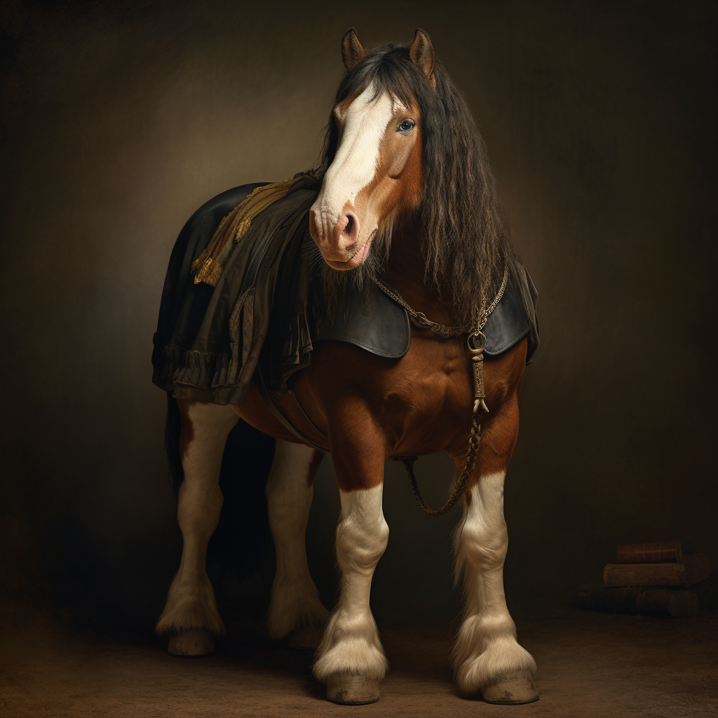 Clydesdale horse in Rembrandt style painting