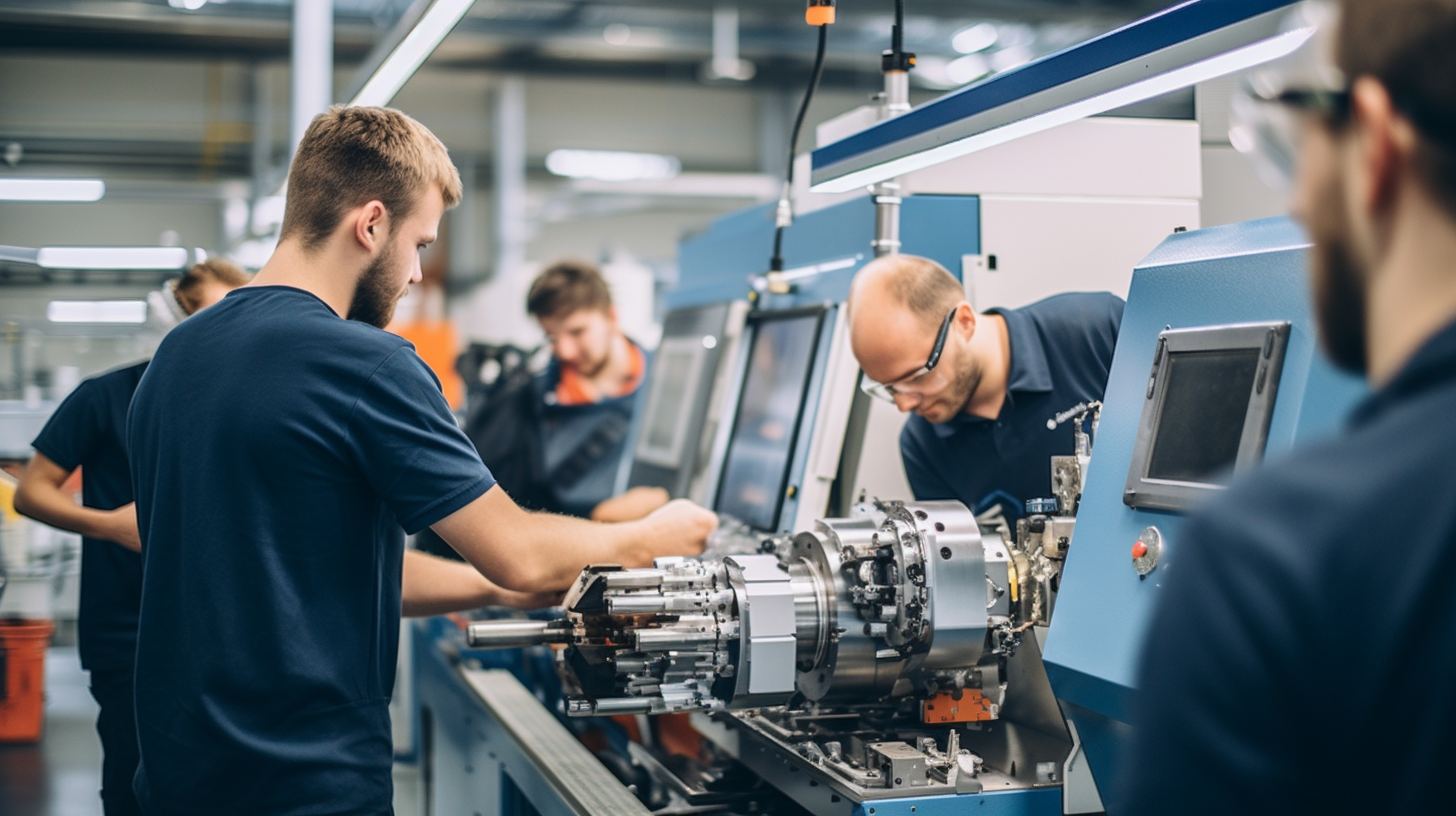 CNC engineers working together in a hall