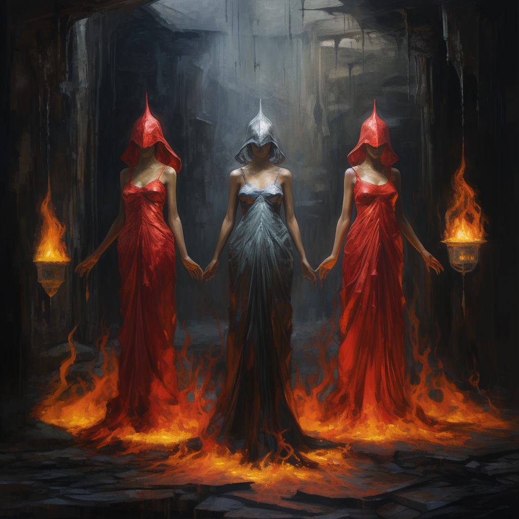 Three princesses with flames