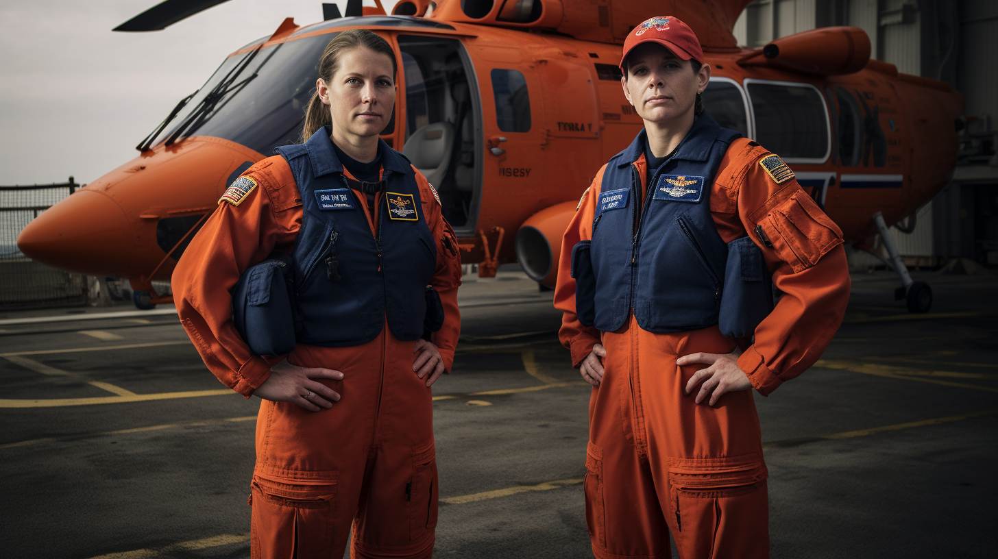 U.S. Coast Guard helicopter pilots standing together