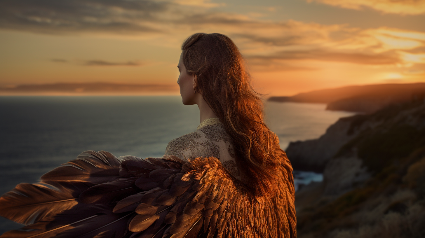 Photograph of a Coastal Cliff Sunset with a Harpy