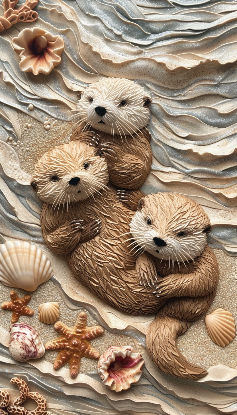 Coastal Harmony Sea Otters Seashells Watercolor Art