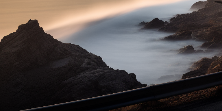 Coastal road with crashing waves at sunrise