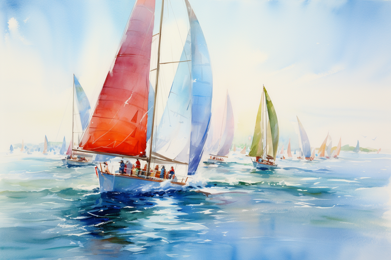 Colorful sailboat race in watercolor