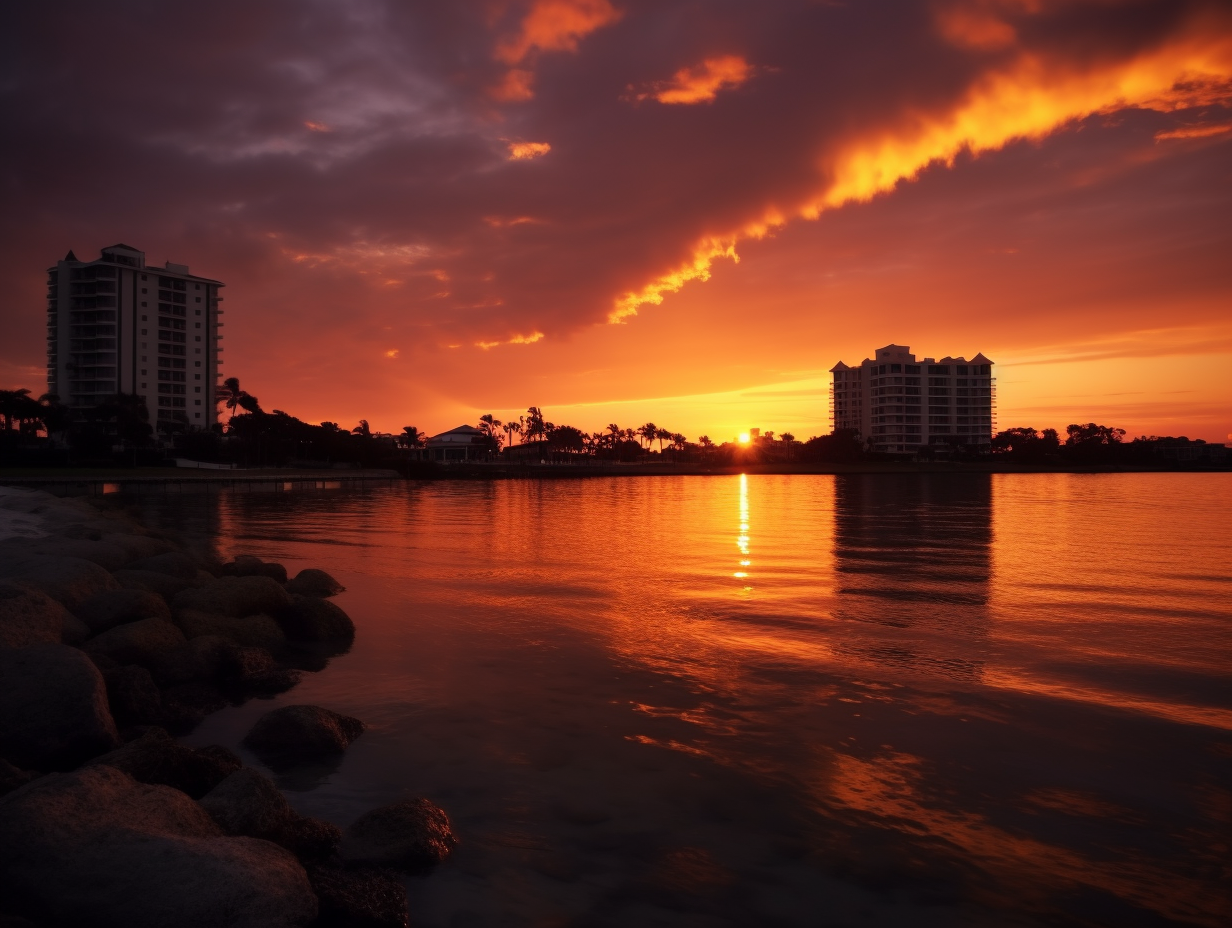 Hyper-realistic coastal Sarasota sunset image