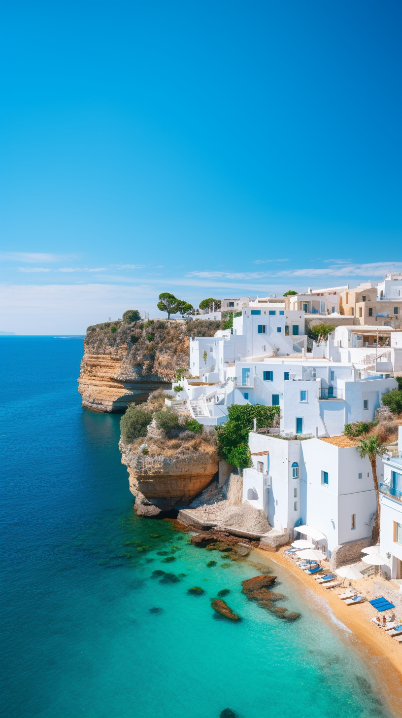 Scenic coastal viewpoint with azure waters and white-washed houses