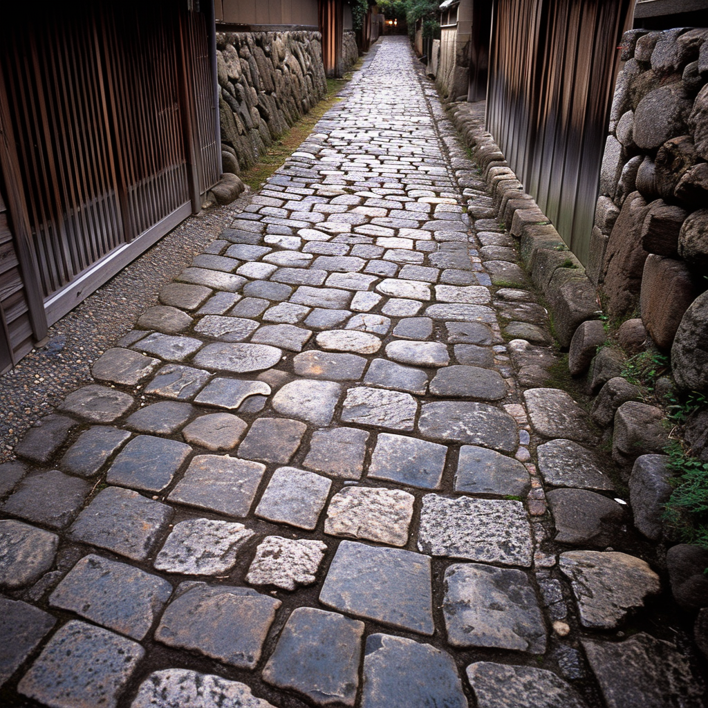 Cobblestone pavement from above