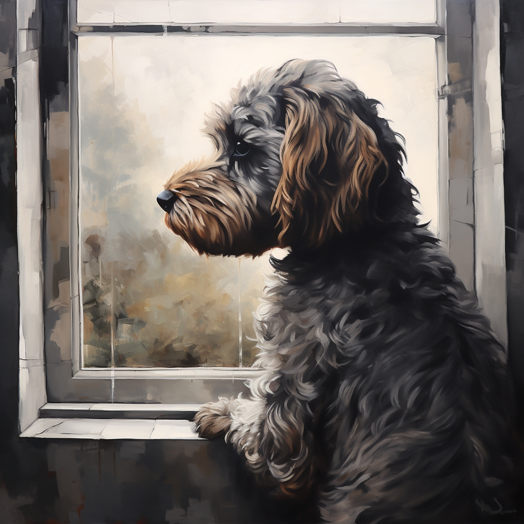 Cute cockapoo looking out window