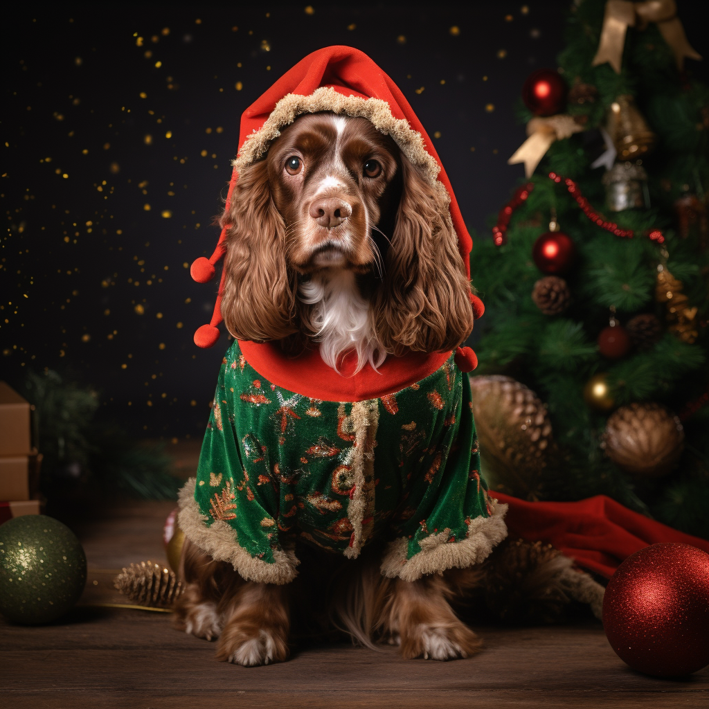 Adorable Cocker Spaniel in Christmas Costume