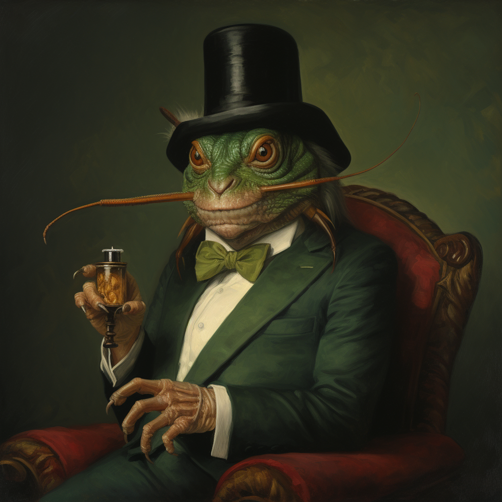 Cockroach wearing green hat and smoking cigar