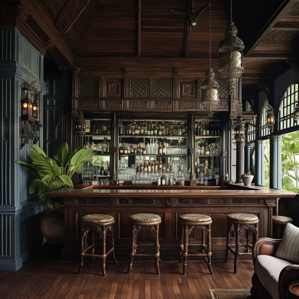 Modern wood elements in Borneo cocktail bar