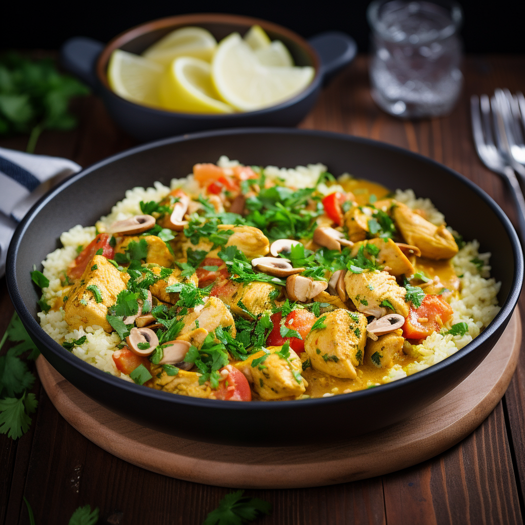 Tasty coconut curry chicken with cauliflower rice