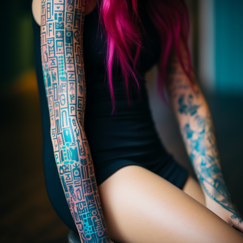 Tattoo of Computer Code on Woman