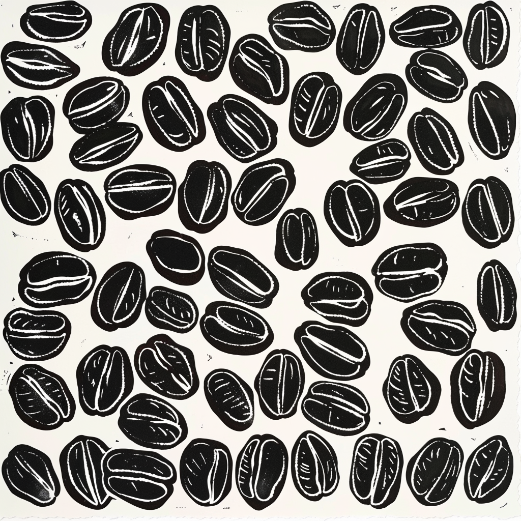 Linocut coffee beans pattern illustration