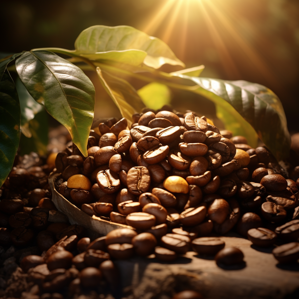 Freshly roasted coffee beans in nature