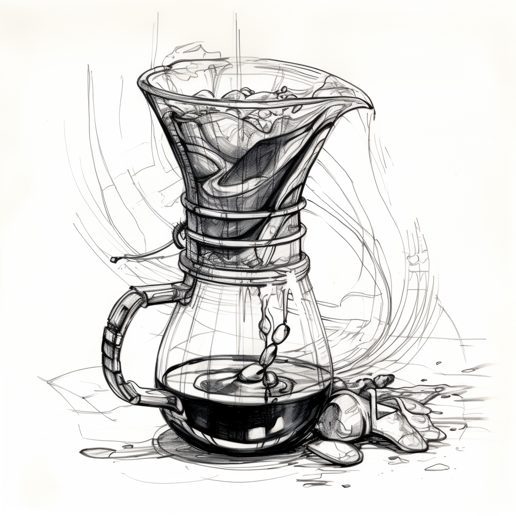 Coffee brew filter messy line art sketch