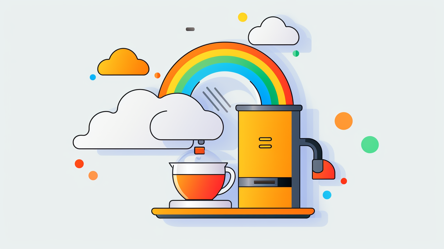 Coffee brewing machine with rainbow illustration