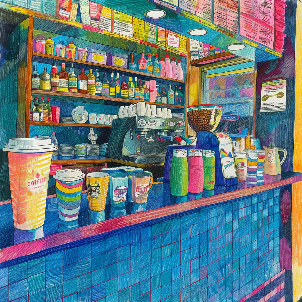 Colorful Coffee Counter Drawing