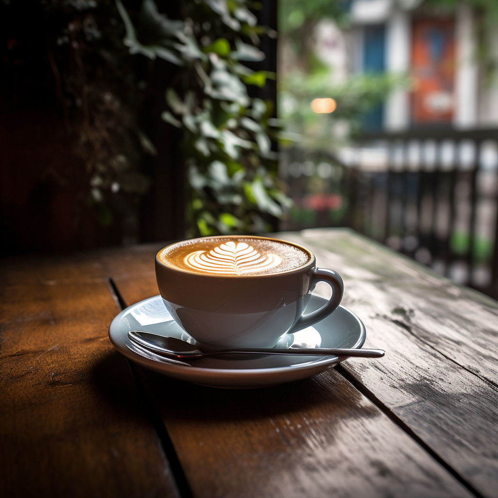 Coffee cup on oak table