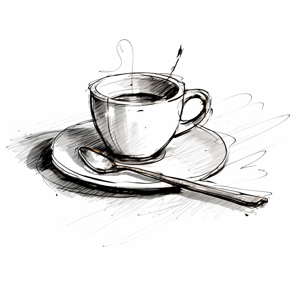 Coffee cup, saucer, and tea spoon on white background