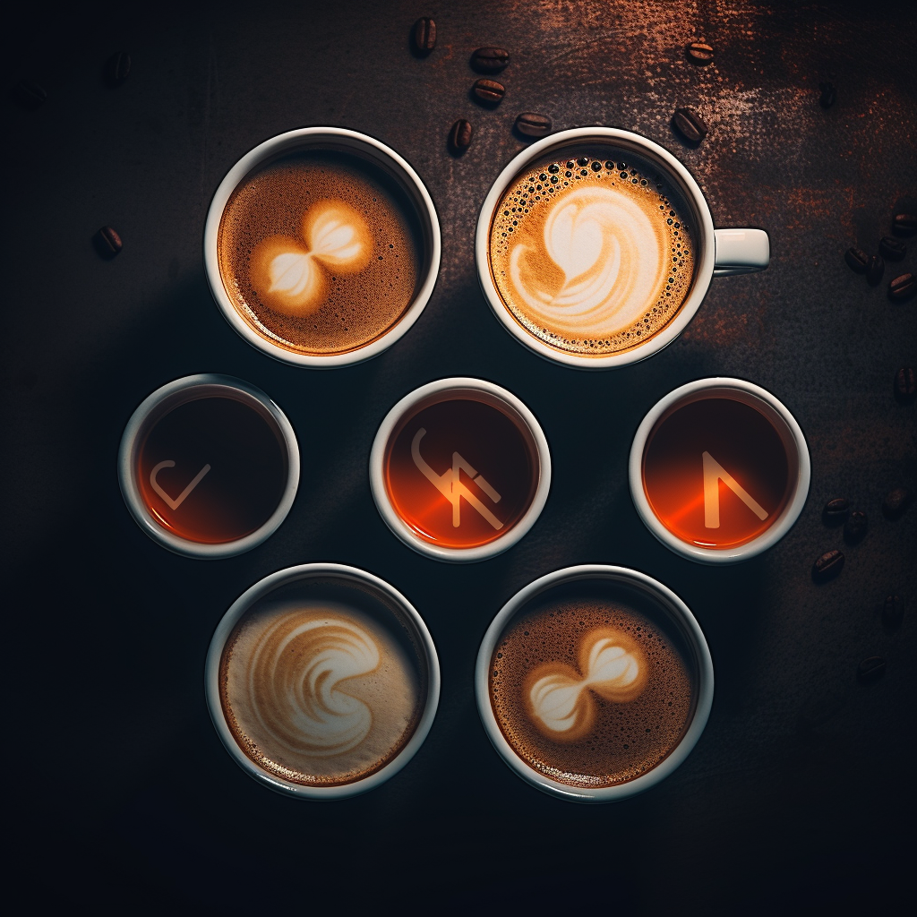 Top shot of four coffee cups