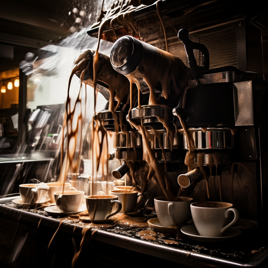 Overflowing coffee cups at coffeehouse