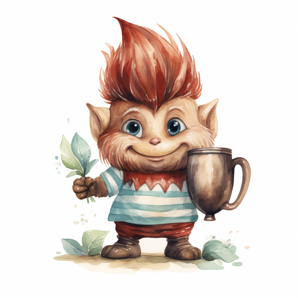 Cute coffee gnomes watercolor vector element