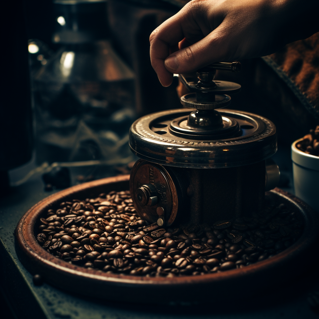 Hand coffee grinder on car wheel