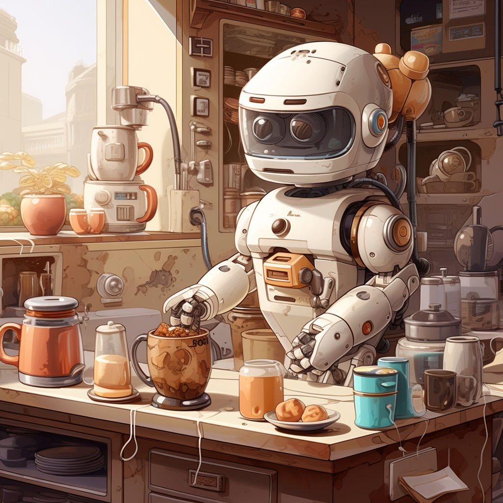 Coffee Making Robot in Studio Ghibli Style